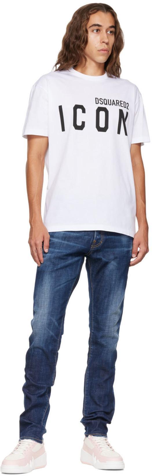 DSQUARED2 White Crewneck T-shirt With Maxi Logo Print On The Front In Cotton Man