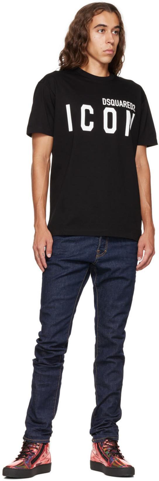 DSQUARED2 Black Crewneck T-shirt With Maxi Logo Print On The Front