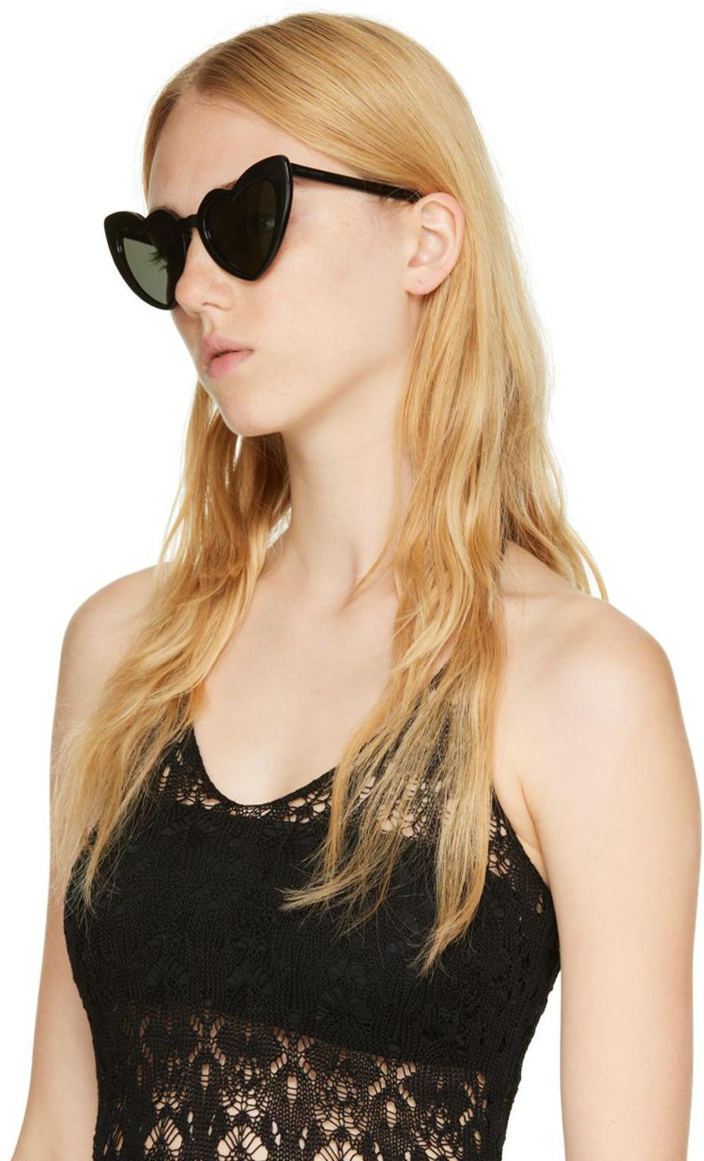 SAINT LAURENT Heart Frame Acetate Sunglasses In Black