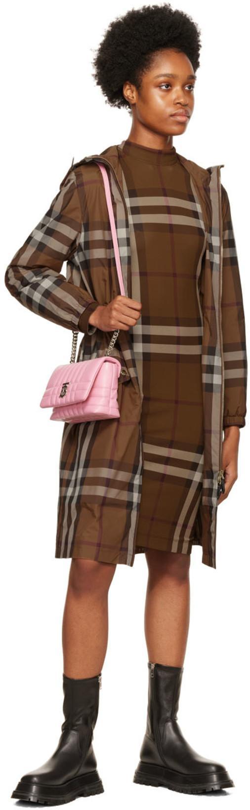 BURBERRY Gemma Check Long Sleeve Stretch Jersey Dress In Dark Birch Brown