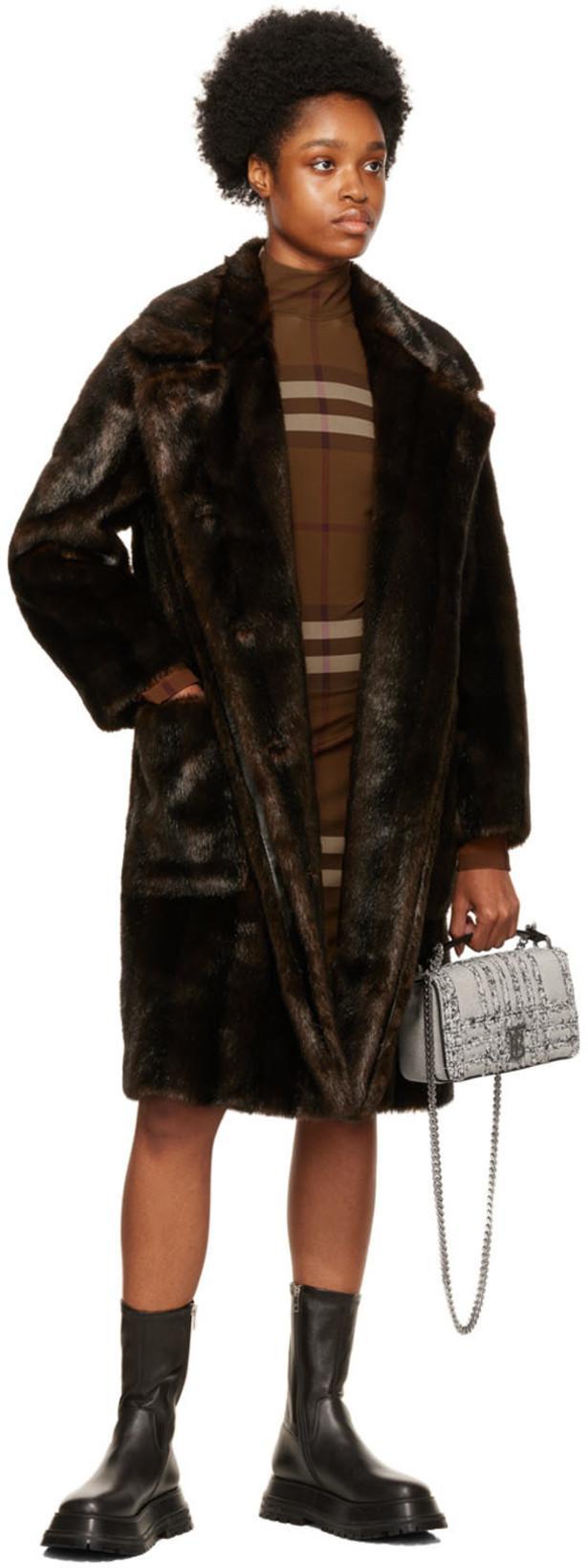 BURBERRY Gemma Check Long Sleeve Stretch Jersey Dress In Dark Birch Brown