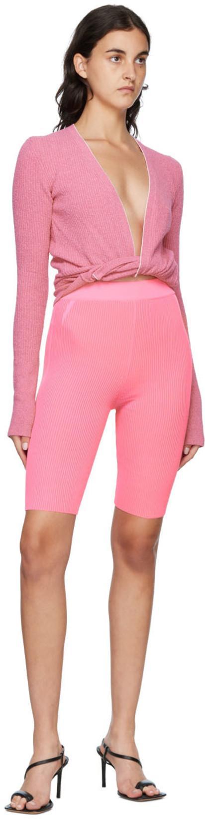 JACQUEMUS Ribbed-knit Cycling Shorts In Pink