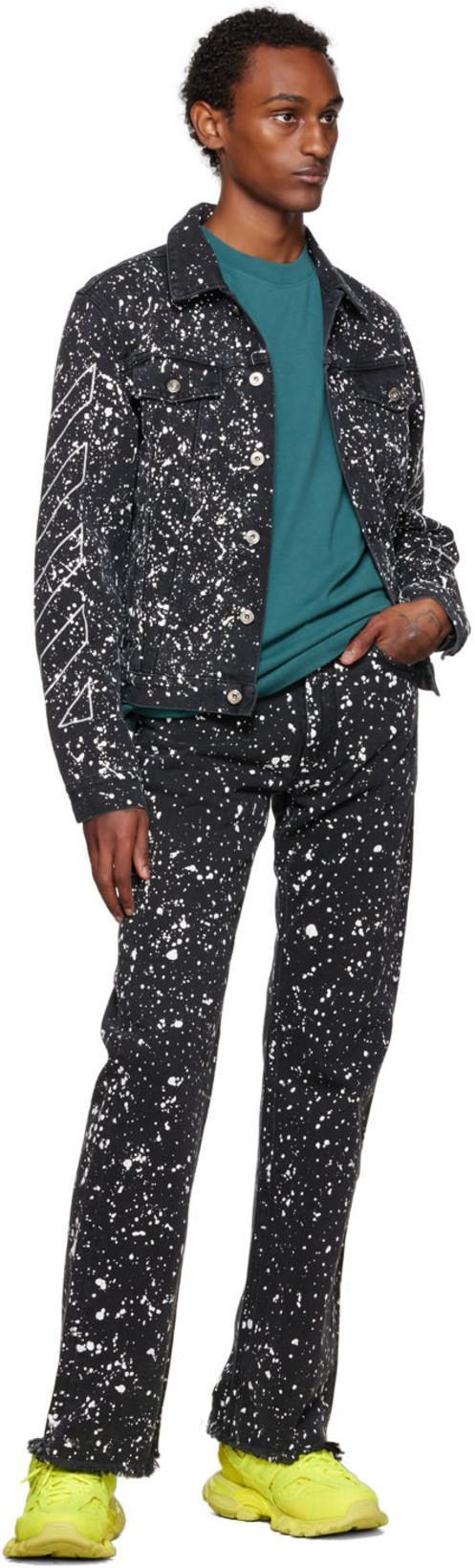 OFF-WHITE Paint Splattered Cotton Denim Jacket In Black White