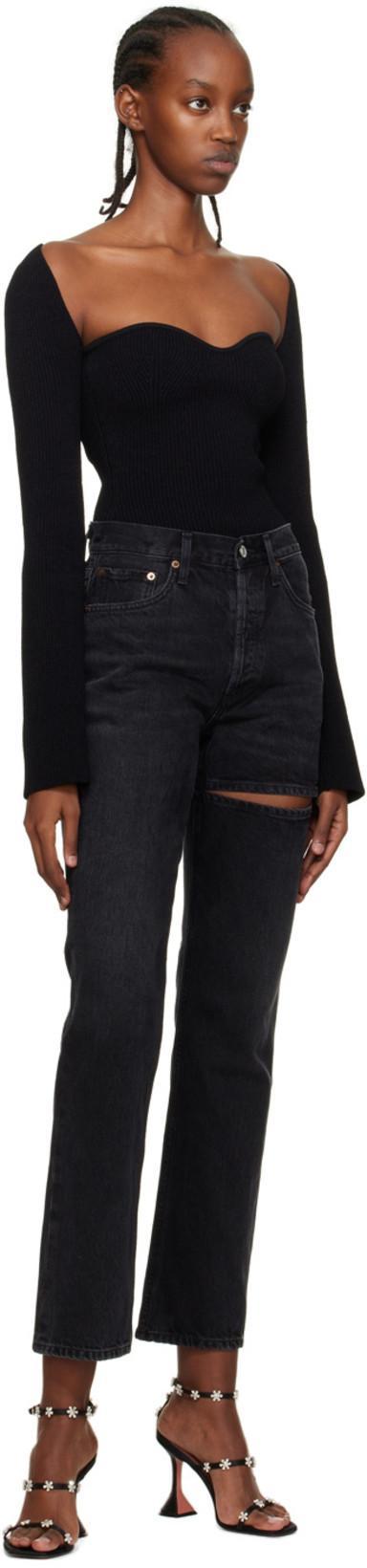 KHAITE Maddy Ribbed Sweetheart Neckline Top In Black