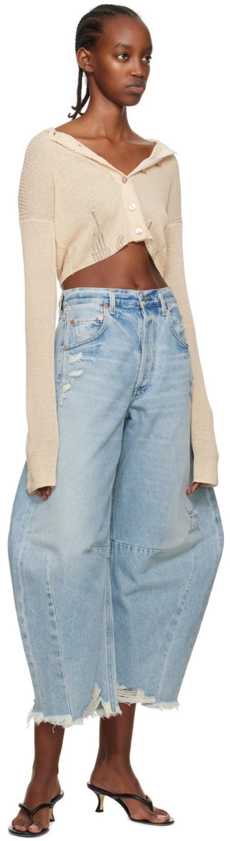 CITIZEN OF HUMANITY Horseshoe Distressed High-rise Wide-leg Jeans In Savahn Light Indigo