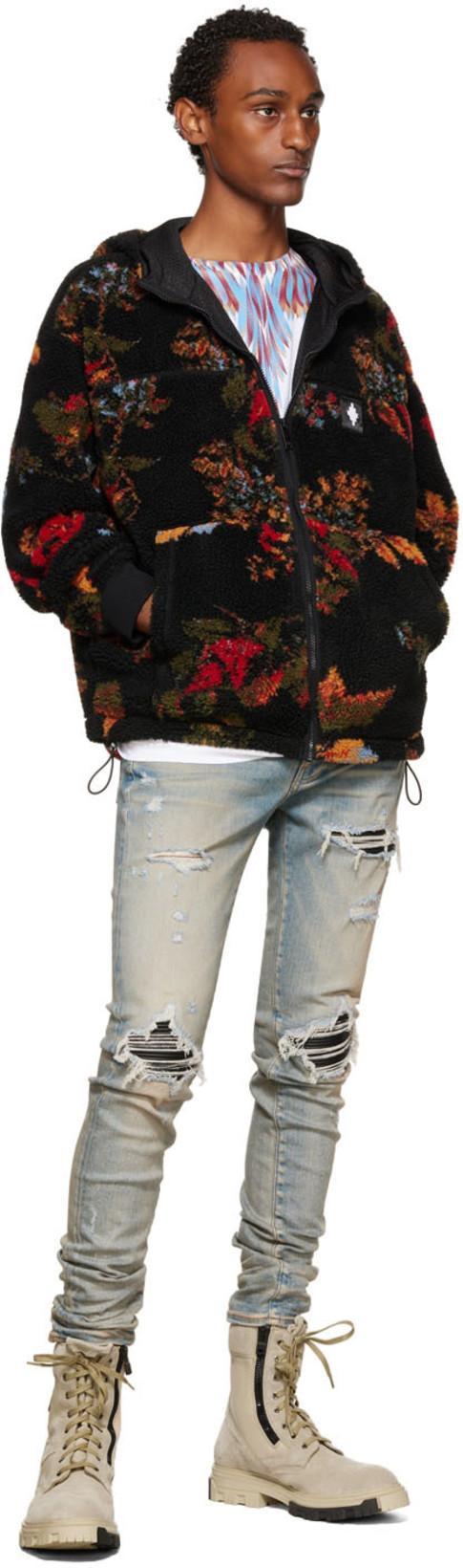 AMIRI Mx1' Ribbed Leather Knee Patch Ripped Washed Skinny Jeans In Clayindigo