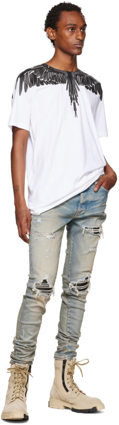 AMIRI Mx1' Ribbed Leather Knee Patch Ripped Washed Skinny Jeans In Clayindigo