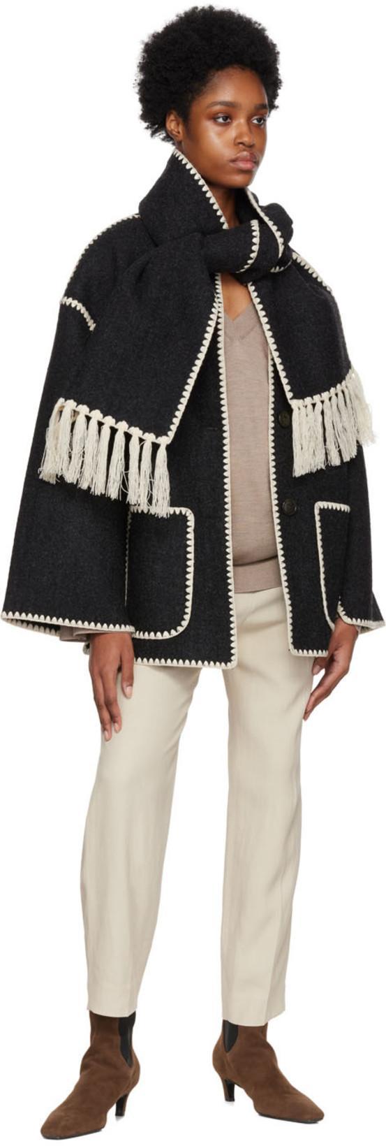 TOTÊME Fringe Embroidered Scarf Wool Jacket In Multi