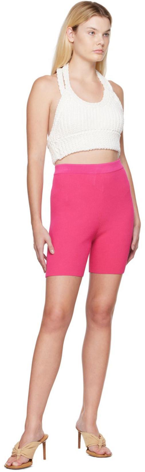 JACQUEMUS Le Short Arancia Ribbed Biker Shorts In Pink