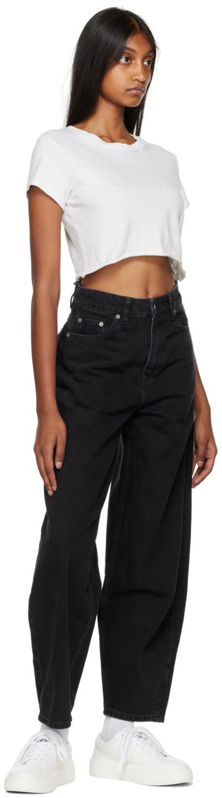 GANNI Black Pants With High Waist And Logo Patch On The Rear In Cotton Woman