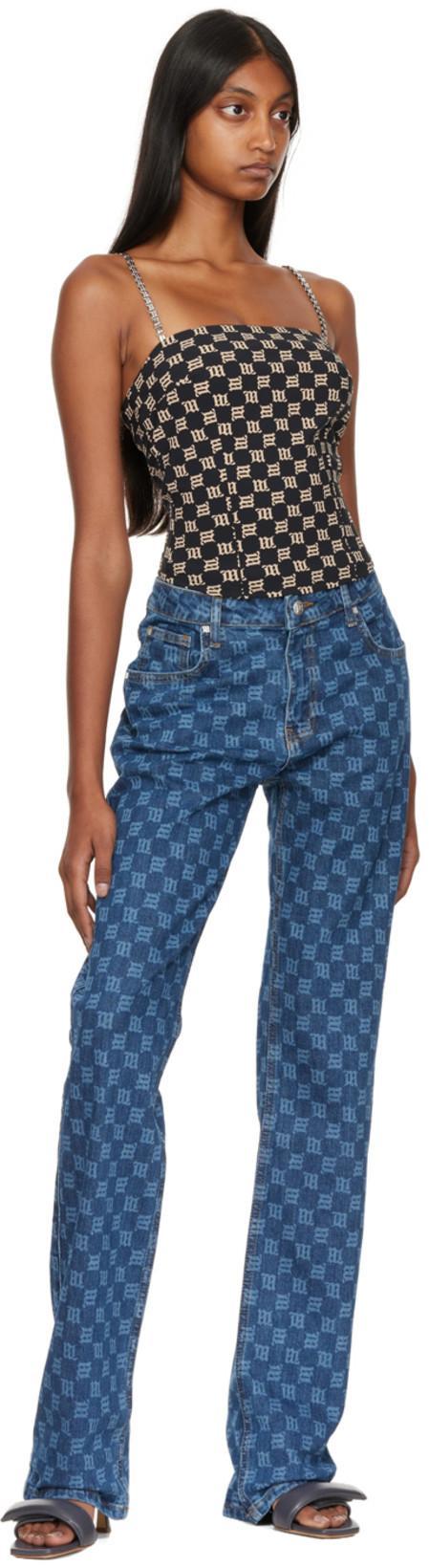 MISBHV Monogram Fitted Spaghetti Top In Black Beige