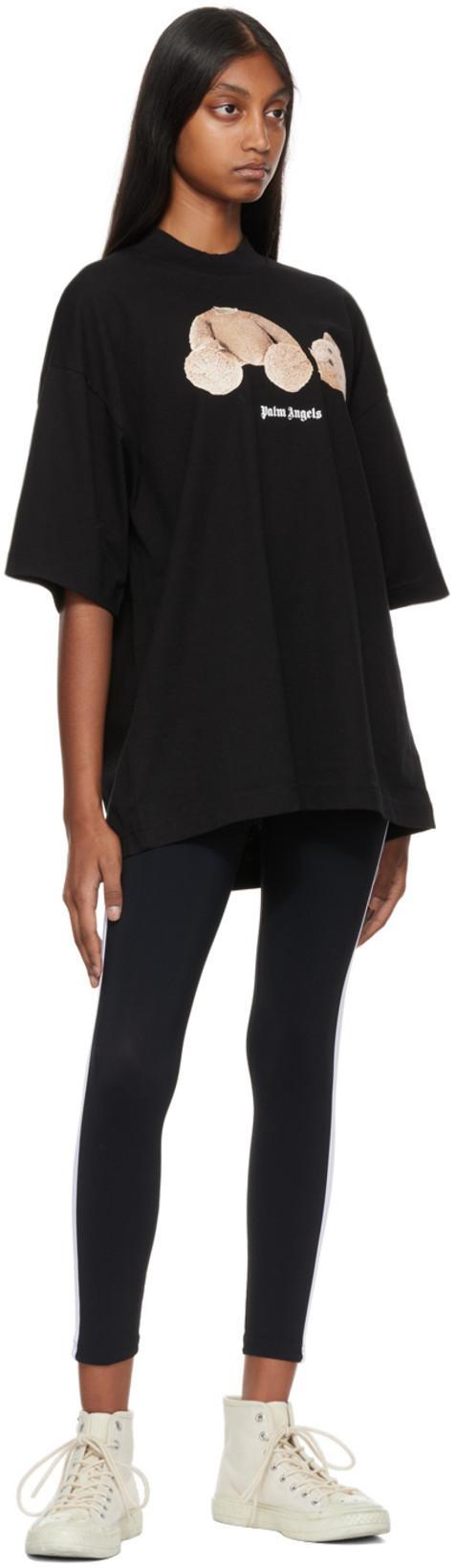 PALM ANGELS Black Leggings With Contrasting Stripes In Stretch Polyamide Woman