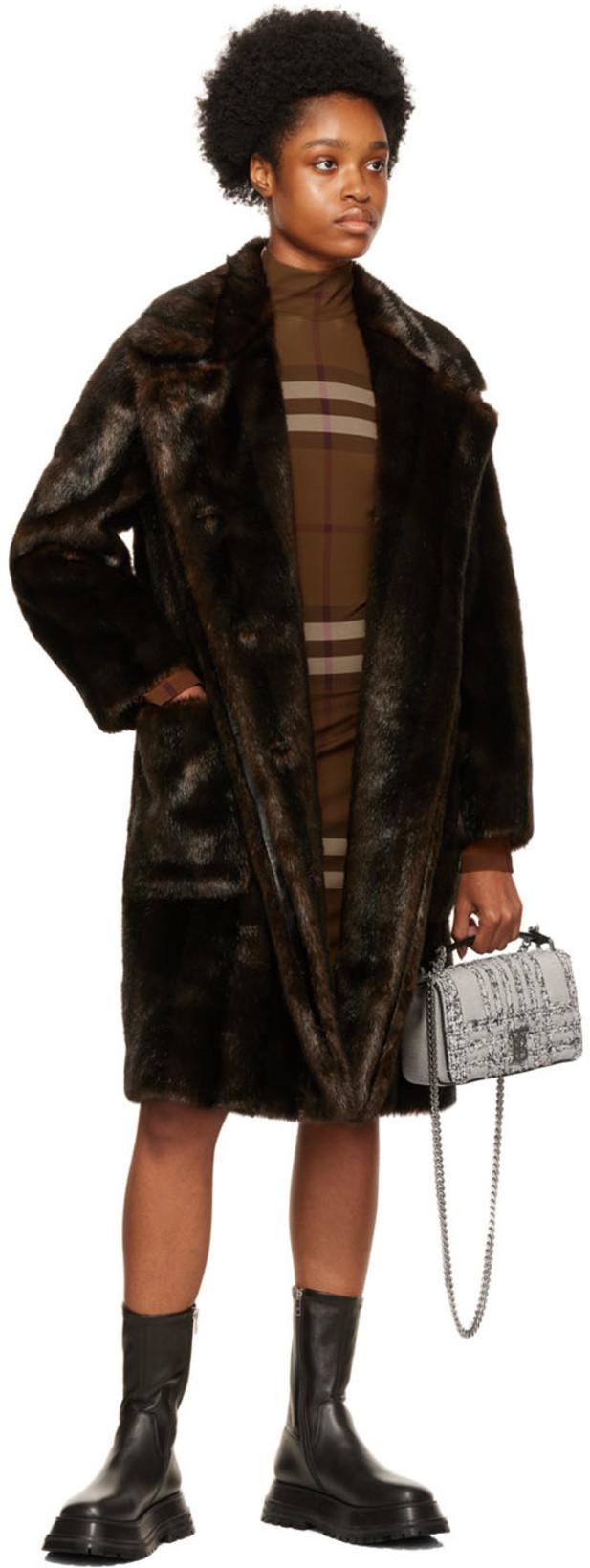 BURBERRY Gemma Check Long Sleeve Stretch Jersey Dress In Dark Birch Brown