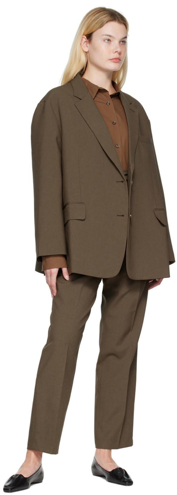 THE FRANKIE SHOP Bea Single-breasted Twill Blazer In Brown