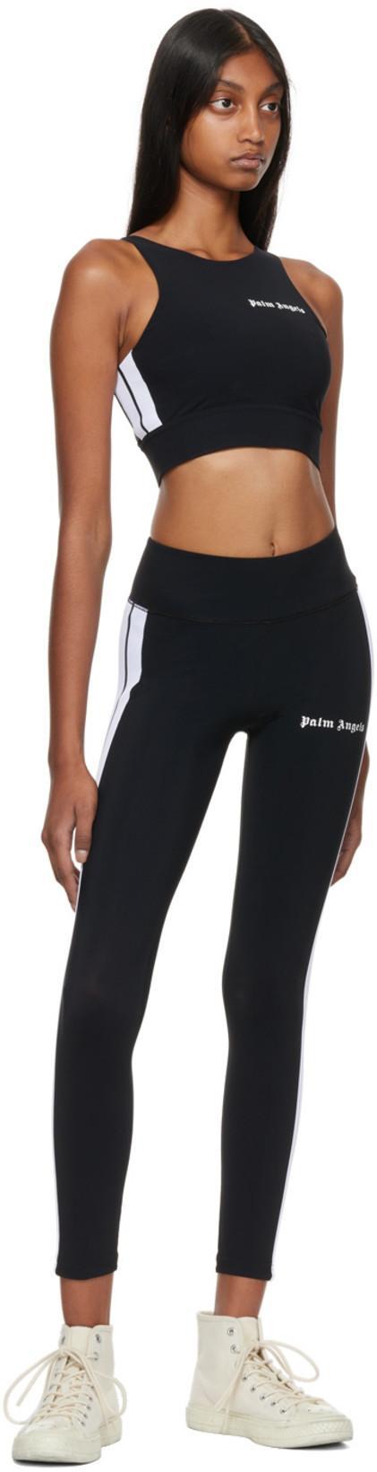PALM ANGELS Black Leggings With Contrasting Stripes In Stretch Polyamide Woman
