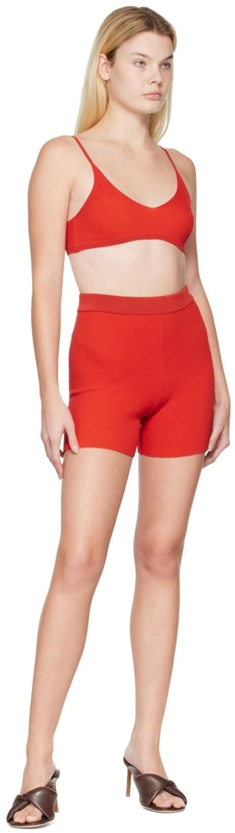 JACQUEMUS Le Short Pralu Ribbed-knit Shorts In Dark Red