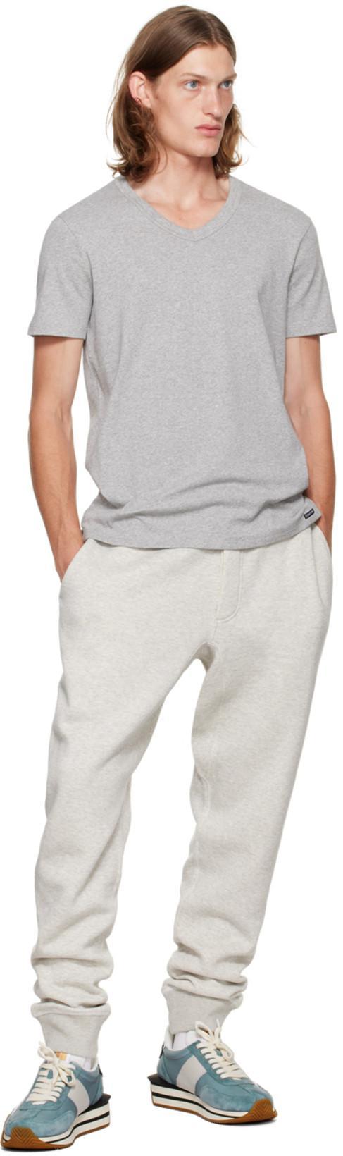 TOM FORD Grey Cotton T-shirt Vneck In White