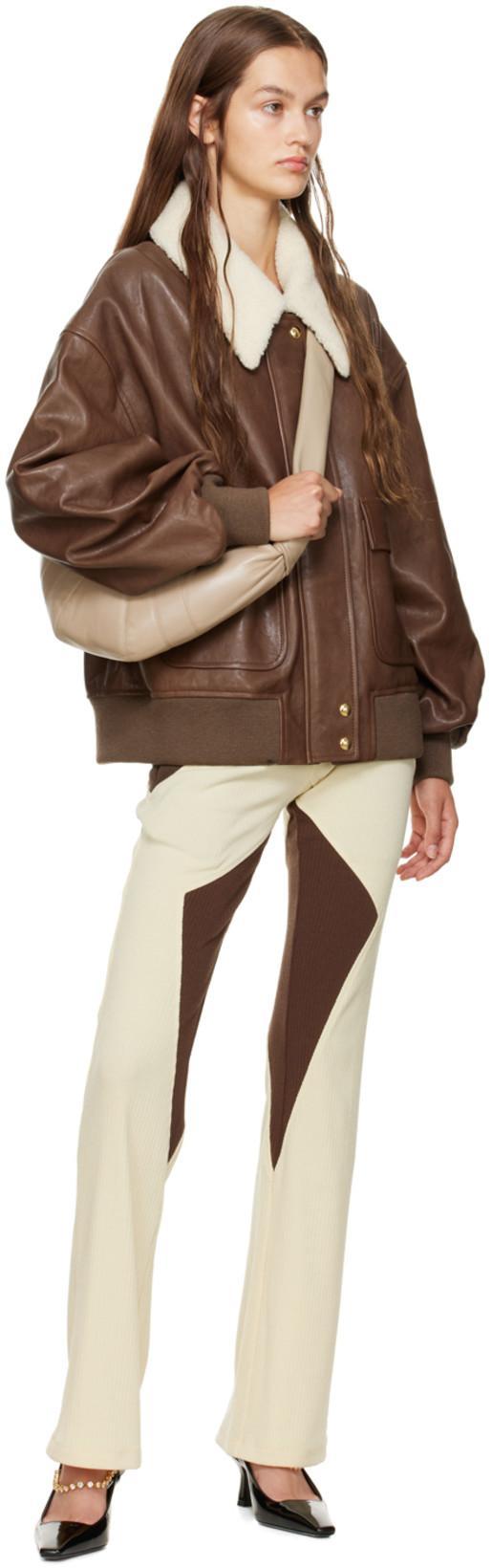 KHAITE Shellar Leather Bomber Jacket With She In Brown