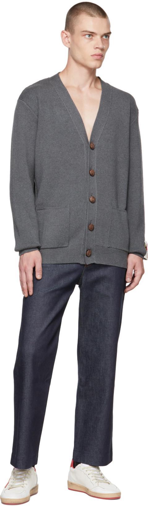 GOLDEN GOOSE Micro-ribbed Cotton Cardigan In Gray