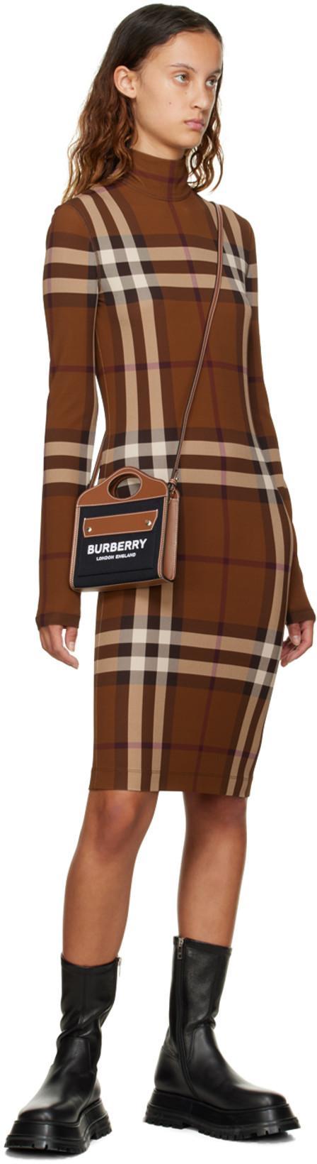 BURBERRY Gemma Check Long Sleeve Stretch Jersey Dress In Dark Birch Brown