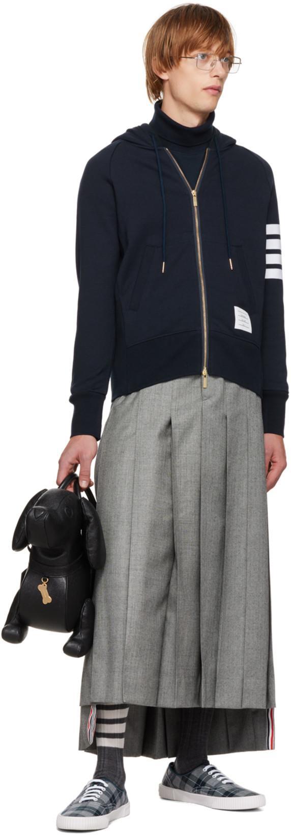 THOM BROWNE Classic Loopback 4-bar Full Zip Hoodie Man Sweatshirt Multicolored Size Xl Cotton In Blue