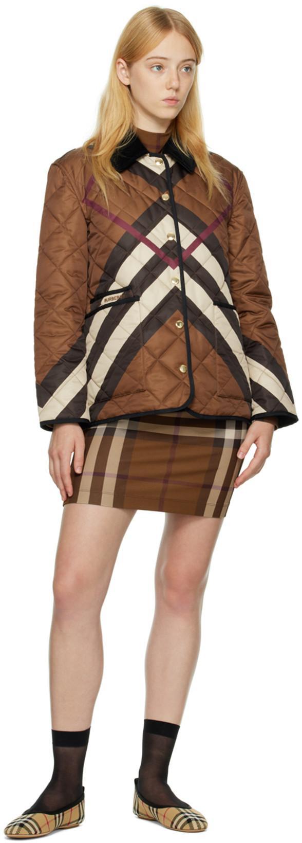 BURBERRY Gemma Check Long Sleeve Stretch Jersey Dress In Dark Birch Brown