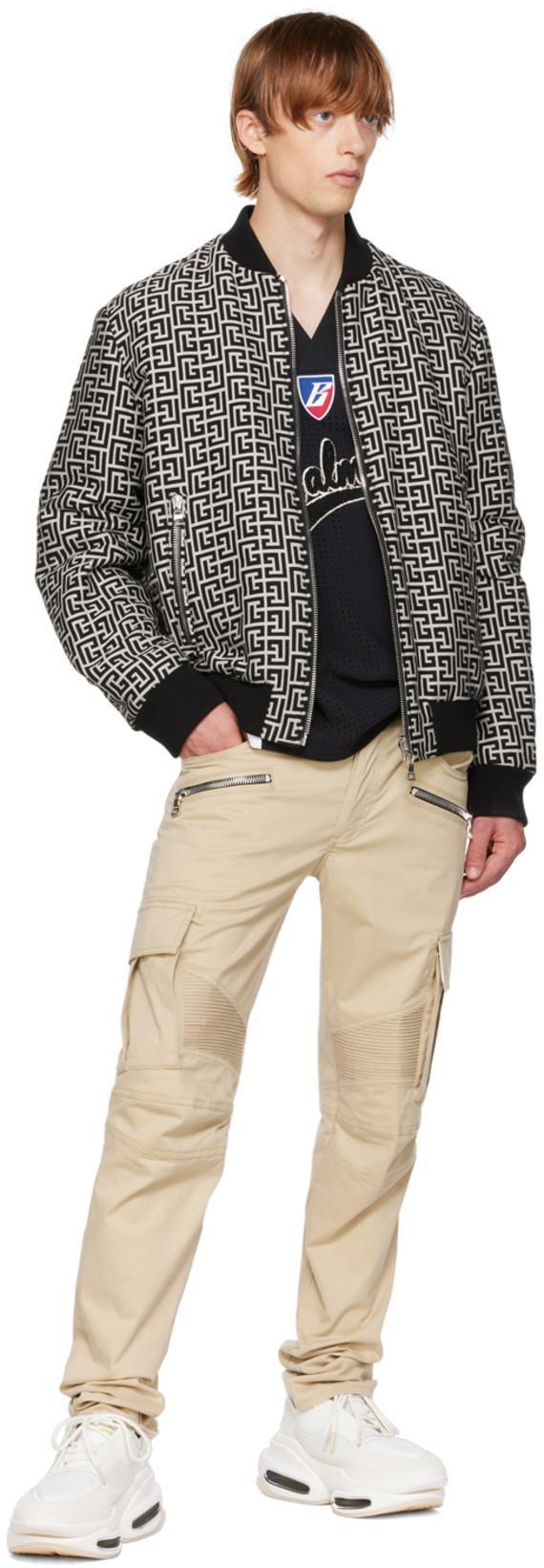 BALMAIN Monogram-pattern Reversible Bomber Jacket In Black White