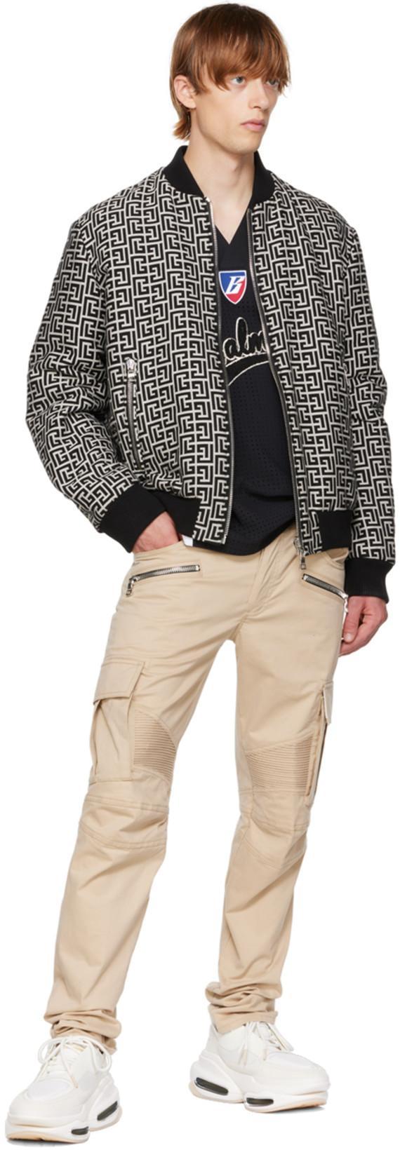 BALMAIN Monogram-pattern Reversible Bomber Jacket In Black White