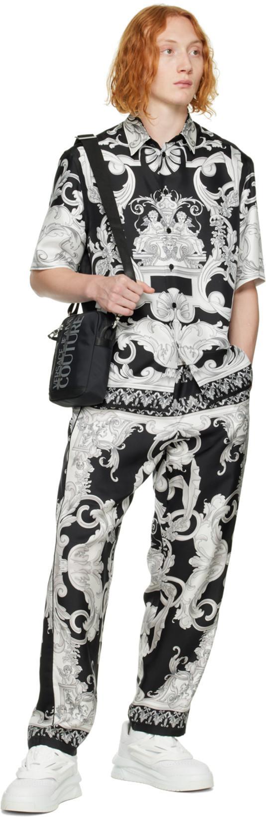 VERSACE Informal Shirt In Silk With Silver Baroque Print In Black