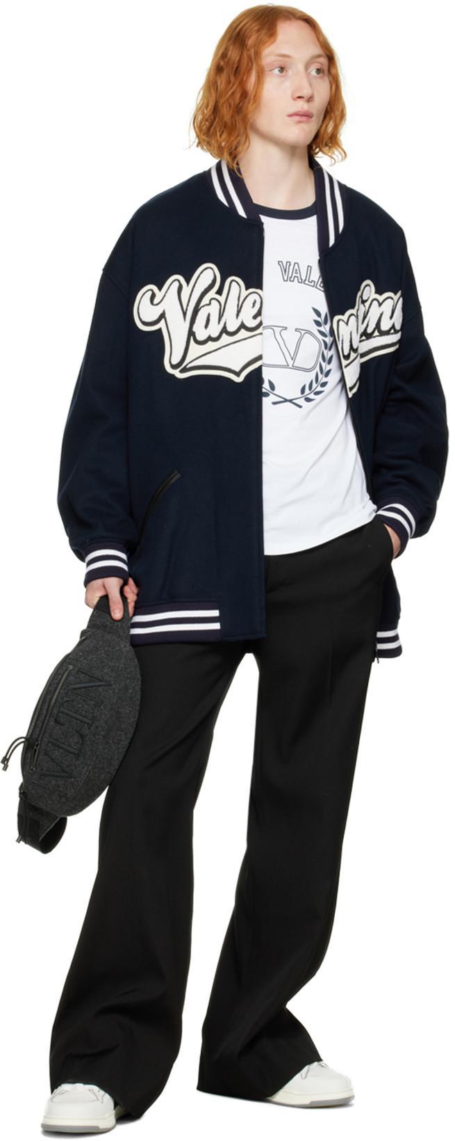 VALENTINO Embroidered Logo-patch Bomber Jacket In Navy