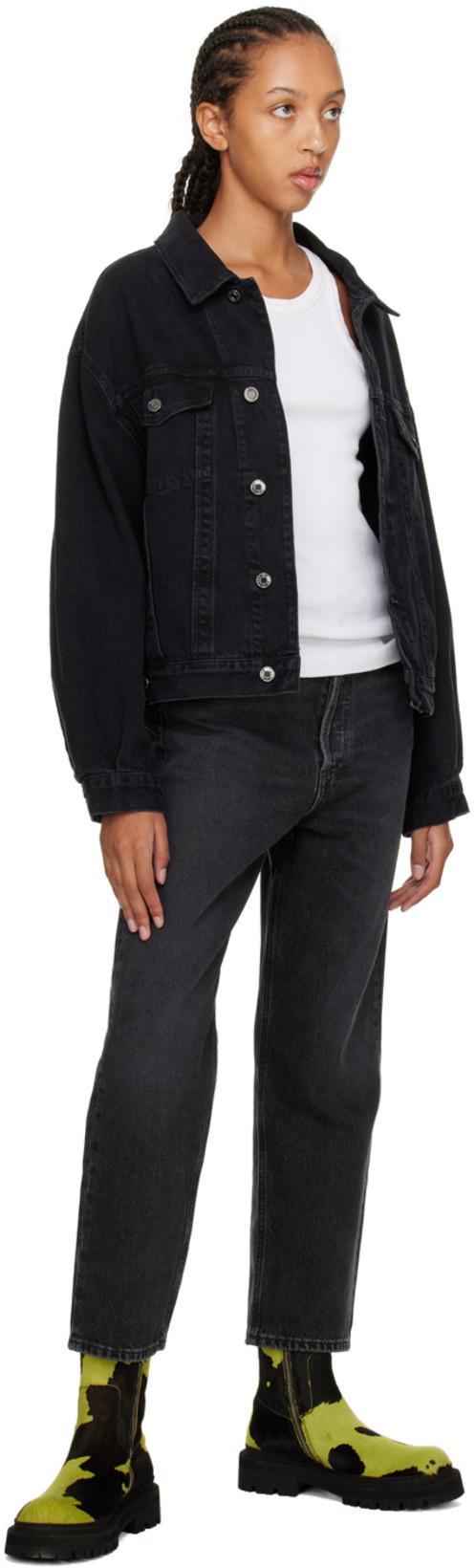 AGOLDE Charli Classic Denim Trucket Jacket In Jagged Damage Black