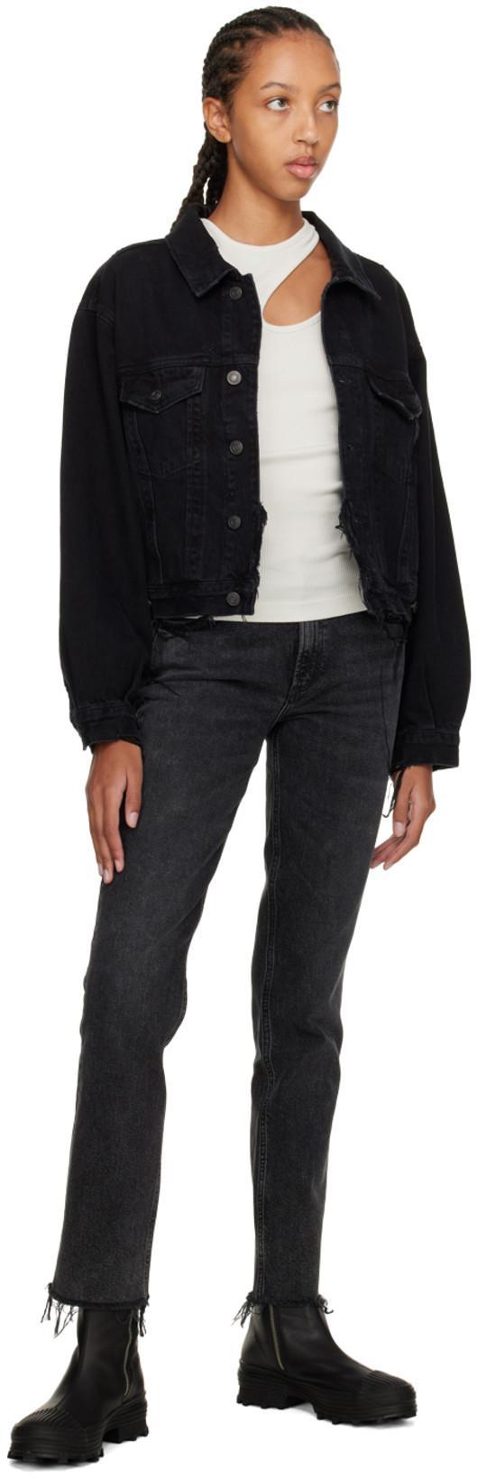 AGOLDE Charli Classic Denim Trucket Jacket In Jagged Damage Black