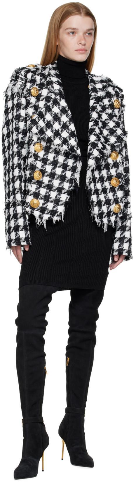 BALMAIN White & Black Double-breasted Jacket In Multi