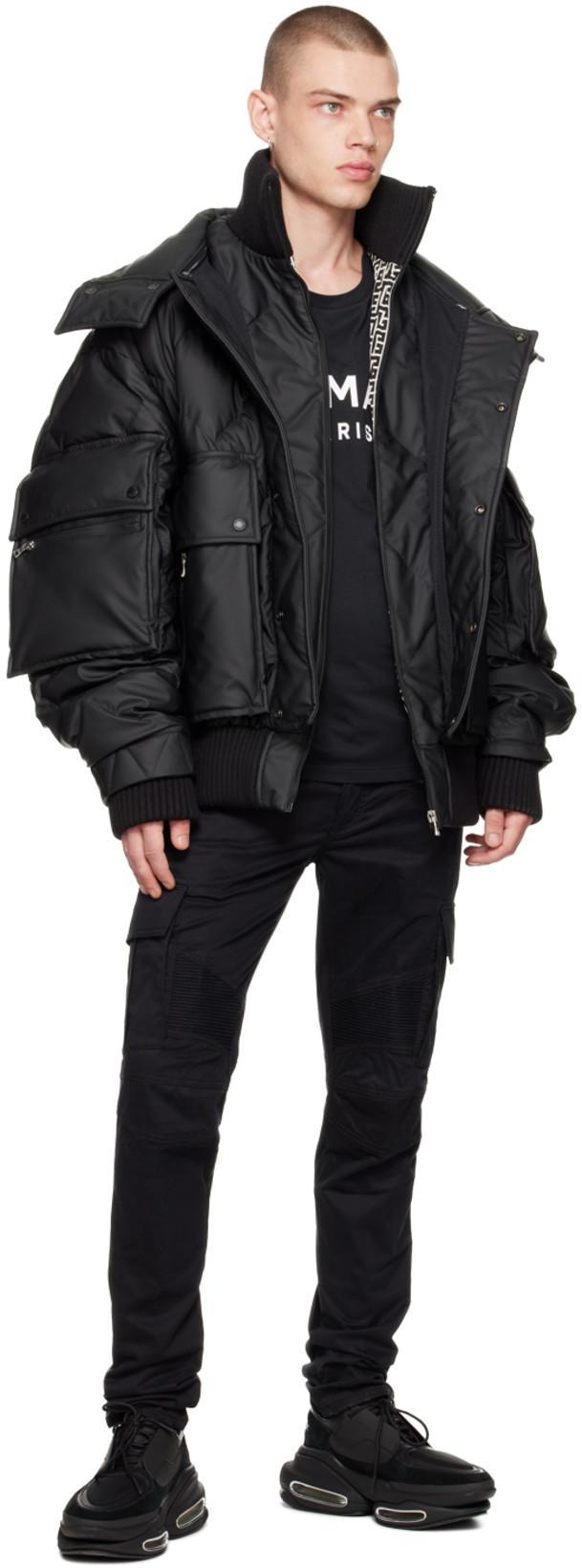 BALMAIN Dark Wash Tapered Fit Cargo Jeans 17cm In Black