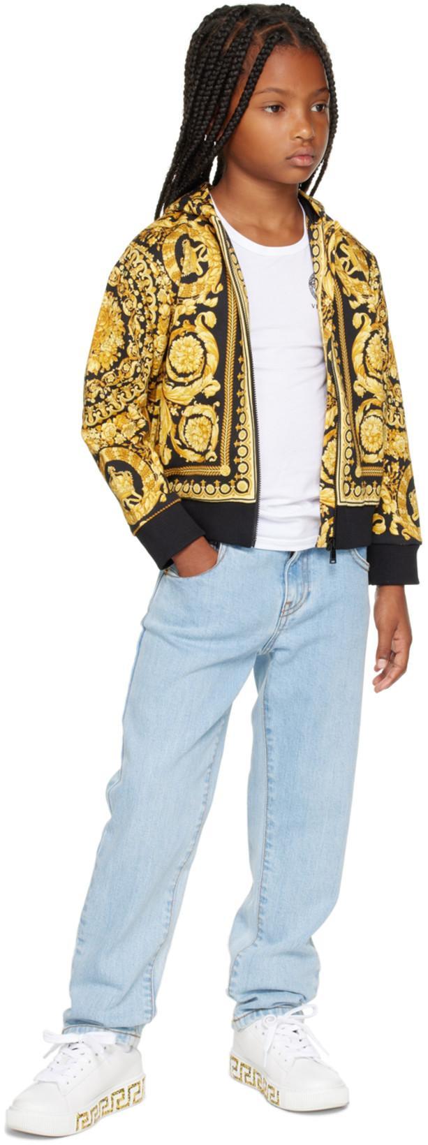 VERSACE Kids Round Toe Lace-up Sneakers In White