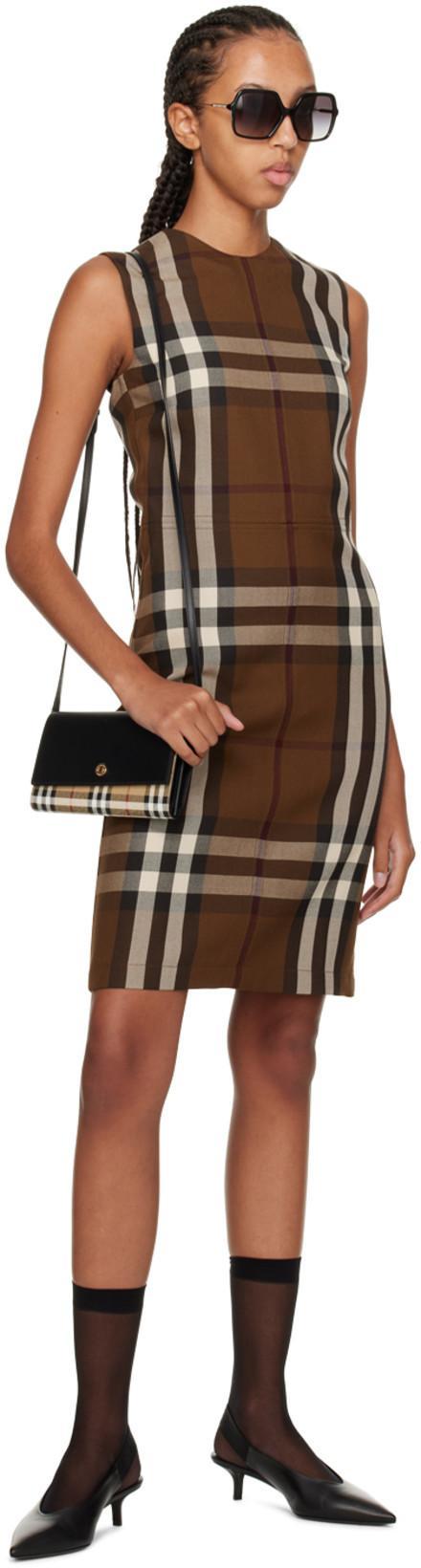 BURBERRY Sleeveless Midi Sheath Dress With Tartan Motif In Brown