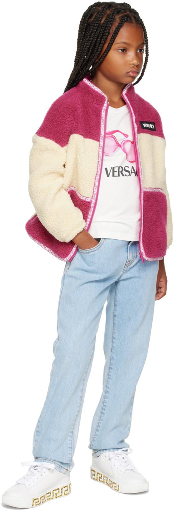 VERSACE Kids Round Toe Lace-up Sneakers In White