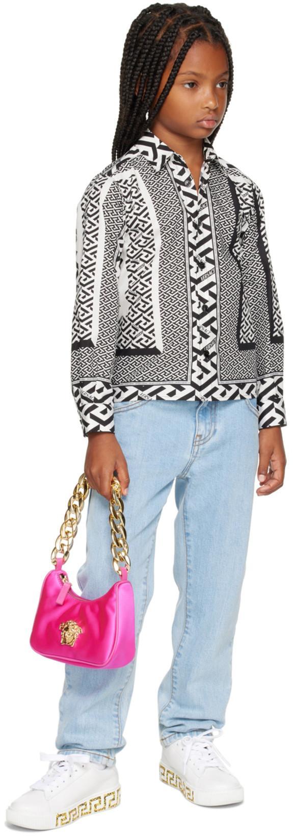 VERSACE Kids Round Toe Lace-up Sneakers In White