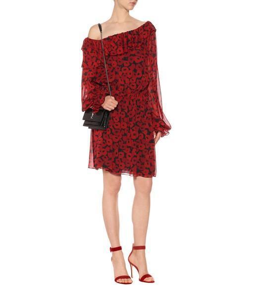 SAINT LAURENT One-shoulder Floral-print Silk-georgette Mini Dress In Red
