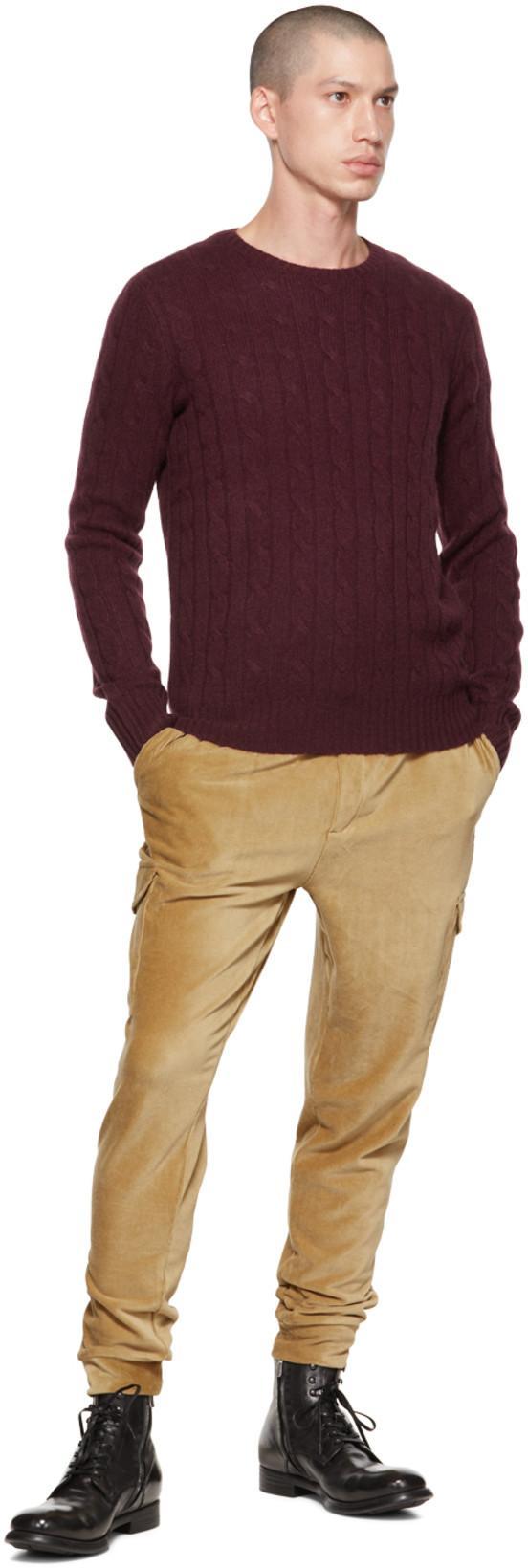 POLO RALPH LAUREN Cashmere Cable Knit Regular Fit Crewneck Sweater In Burgundy