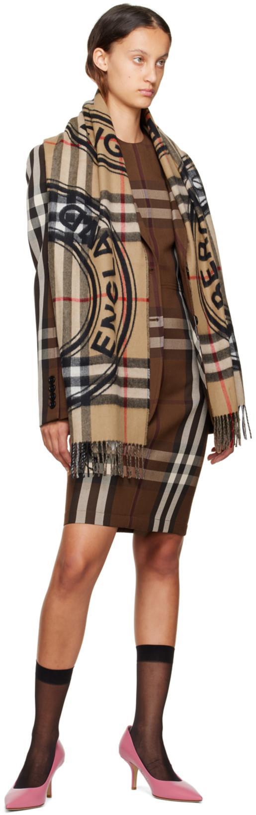 BURBERRY Sleeveless Midi Sheath Dress With Tartan Motif In Brown