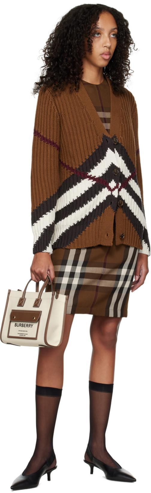BURBERRY Striped Ribbed Cashmere And Cotton-blend Cardigan In Dark Birch Brown