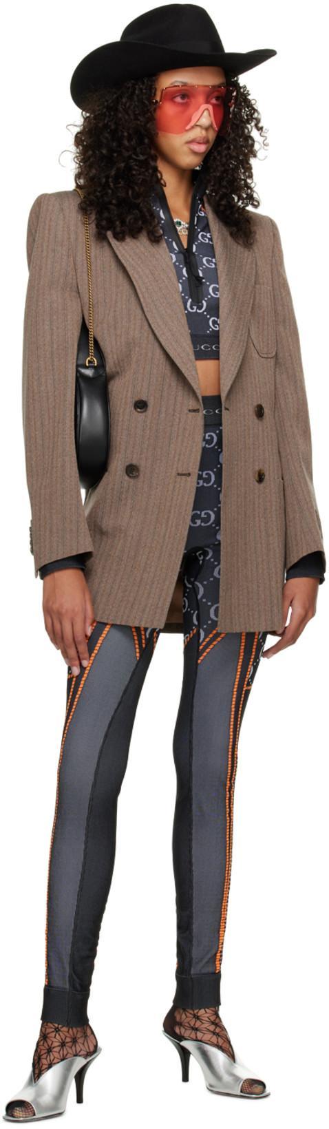 GUCCI Double Breasted Herringbone Wool Coat In Brown