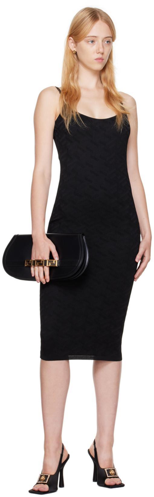 VERSACE Medusa Embellished La Greca Jacquard Knit Minidress In Black Technical