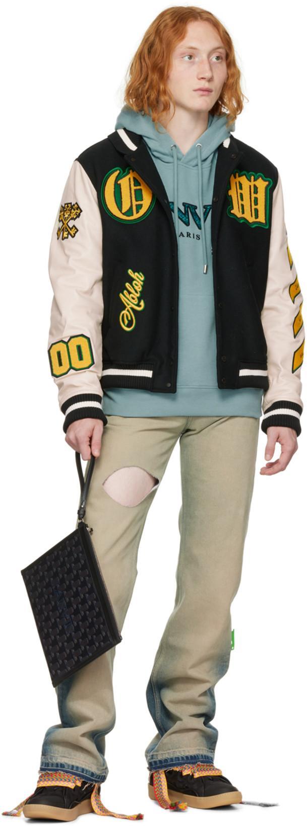 OFF-WHITE Black Wool Blend Jacket Black Off White Uomo 48 In Black Yellow