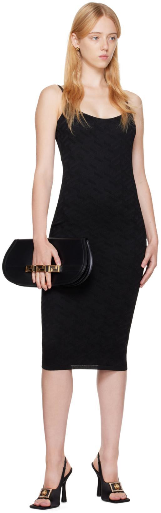 VERSACE Medusa Embellished La Greca Jacquard Knit Minidress In Black Technical