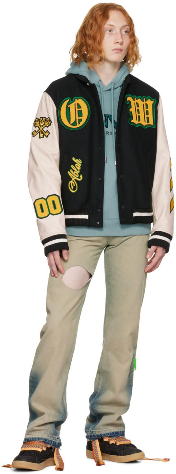 OFF-WHITE Black Wool Blend Jacket Black Off White Uomo 48 In Black Yellow