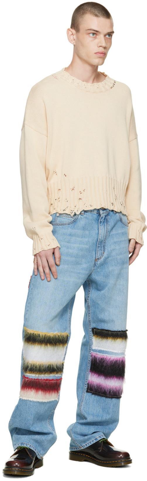 MARNI Distressed Cotton Confetti Jacquard Crewneck Sweater In 00w01 Lily White