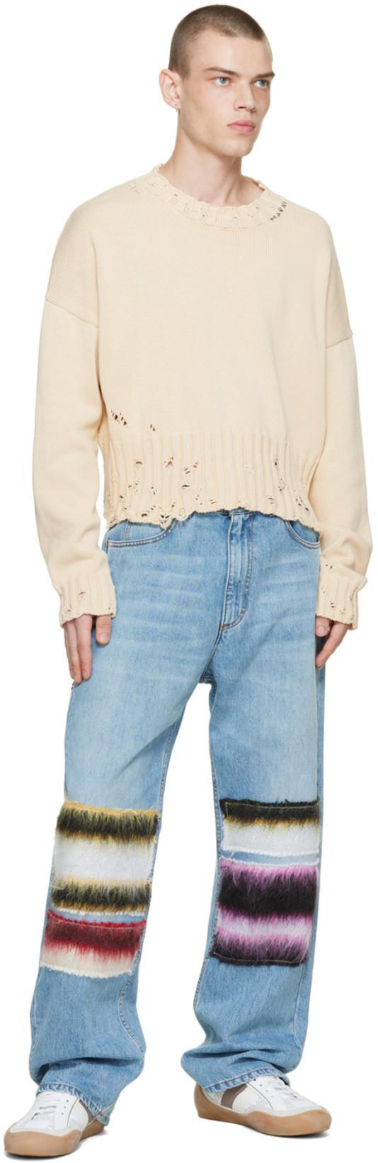 MARNI Distressed Cotton Confetti Jacquard Crewneck Sweater In 00w01 Lily White