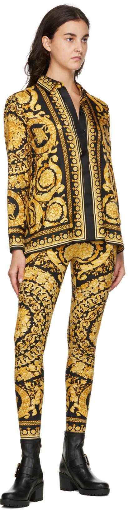 VERSACE Black And Yellow Shirt With Barocco Print